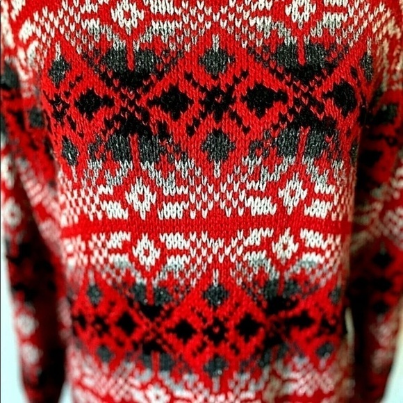 Vintage Mens Marsh Landing Sz Medium Wool Sweater Fair Isle Hand Knit Red Cable - Picture 2 of 6
